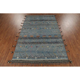 Striped Moroccan Oriental Area Rug Hand-Knotted Wool Carpet - 6'7"x 10'10"