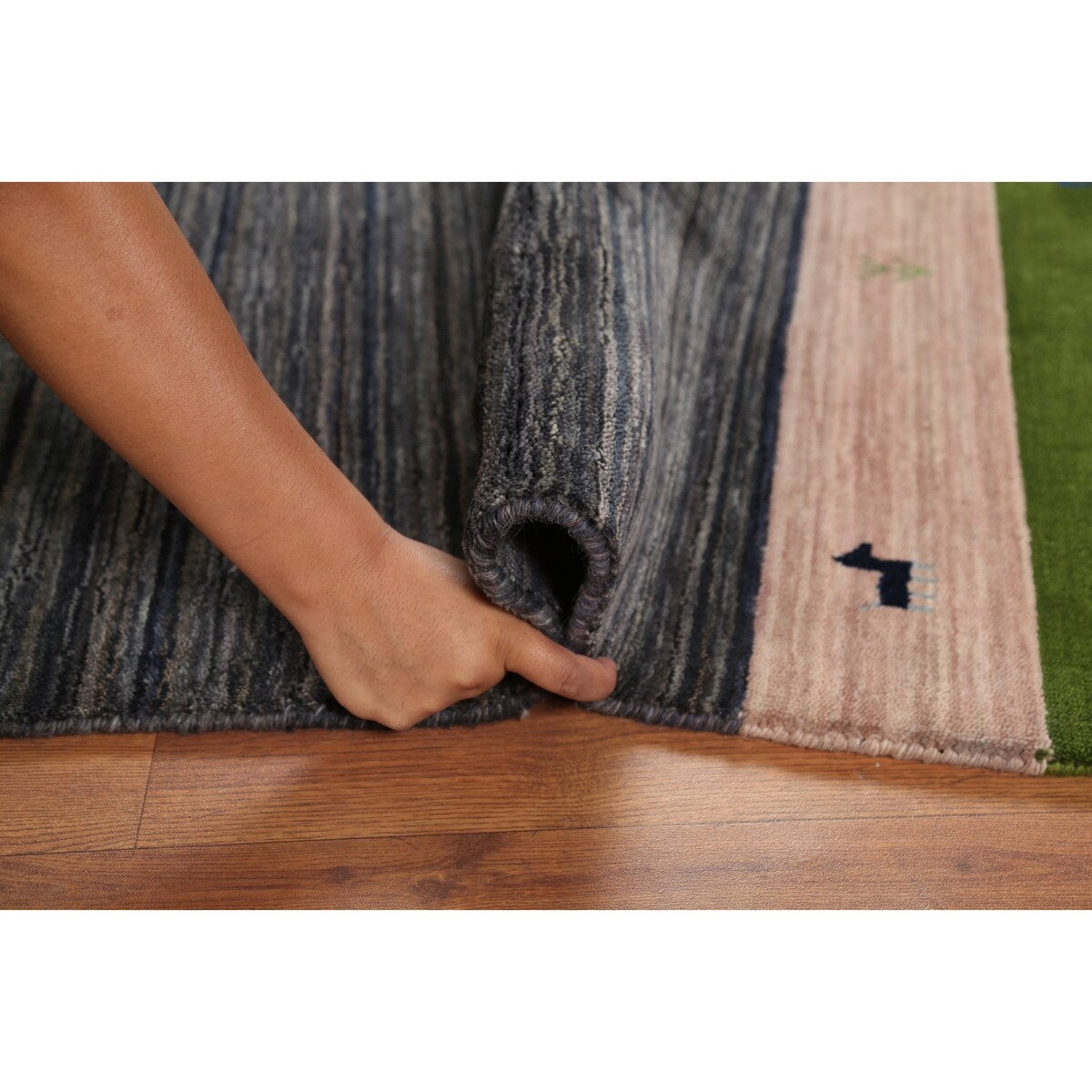 Striped Navy Blue Tribal Gabbeh Indian Accent Rug Handmade Wool Carpet - 4'0"x 6'0"