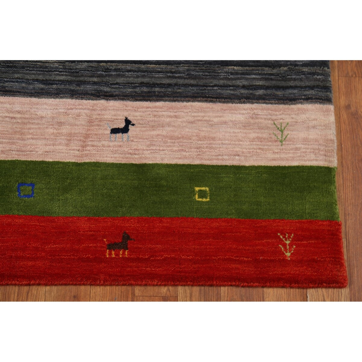 Striped Navy Blue Tribal Gabbeh Indian Accent Rug Handmade Wool Carpet - 4'0"x 6'0"