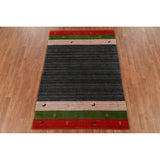 Striped Navy Blue Tribal Gabbeh Indian Accent Rug Handmade Wool Carpet - 4'0"x 6'0"