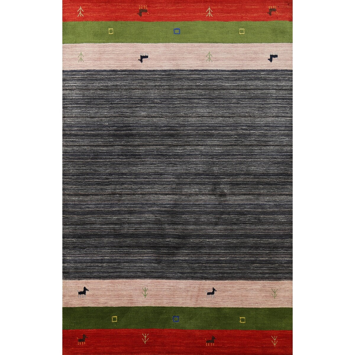 Striped Navy Blue Tribal Gabbeh Indian Accent Rug Handmade Wool Carpet - 4'0"x 6'0"