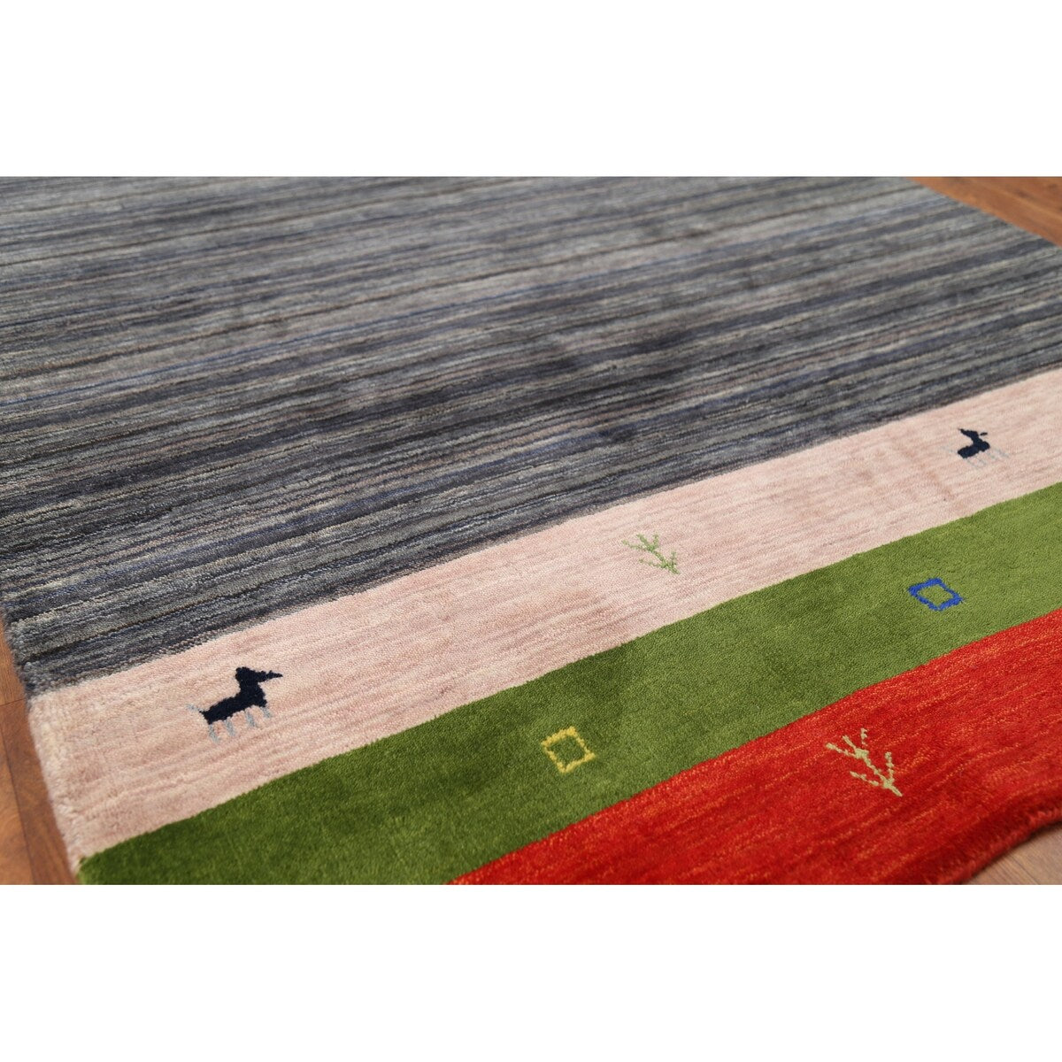 Striped Navy Blue Tribal Gabbeh Indian Accent Rug Handmade Wool Carpet - 4'0"x 6'0"