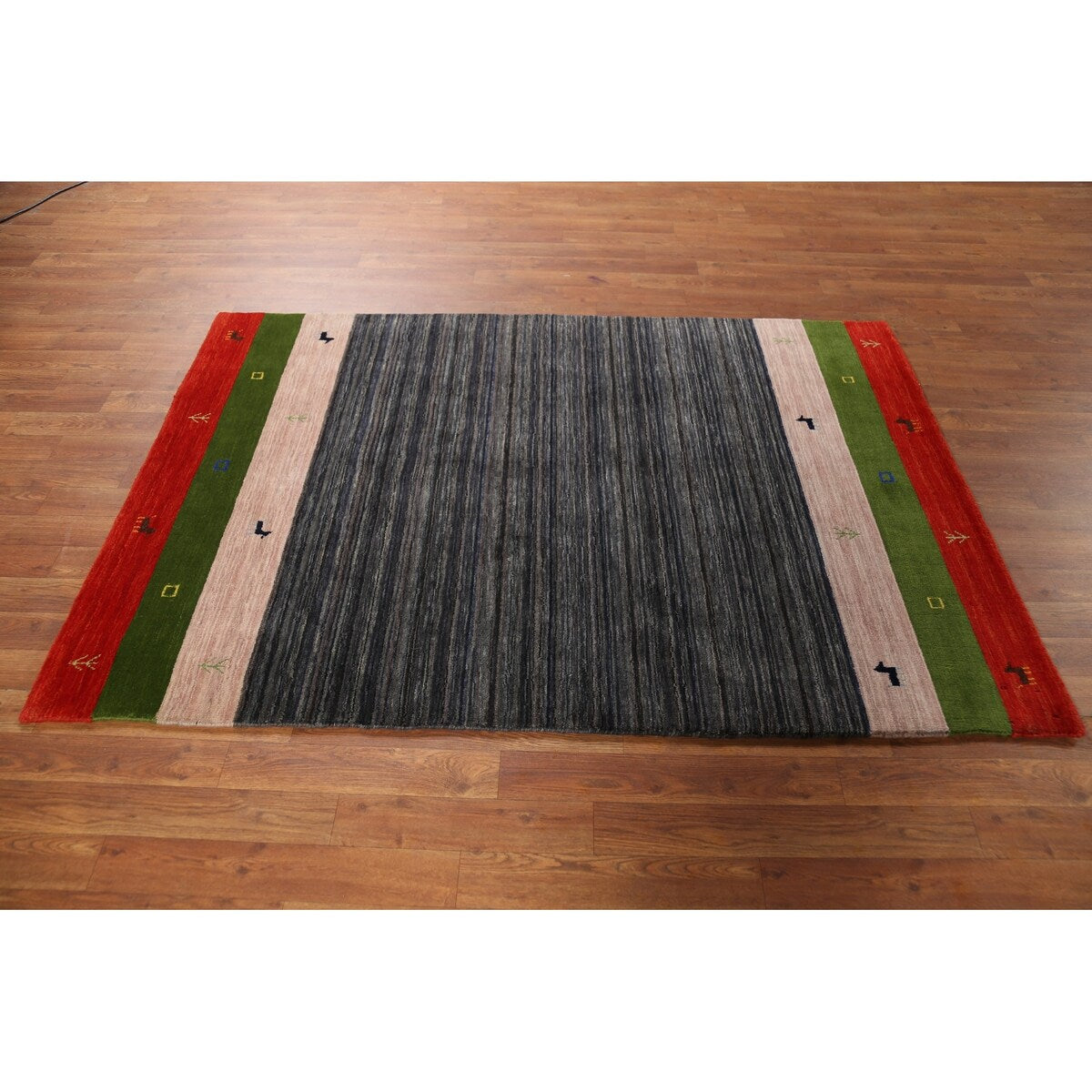 Striped Navy Blue Tribal Gabbeh Indian Accent Rug Handmade Wool Carpet - 4'0"x 6'0"