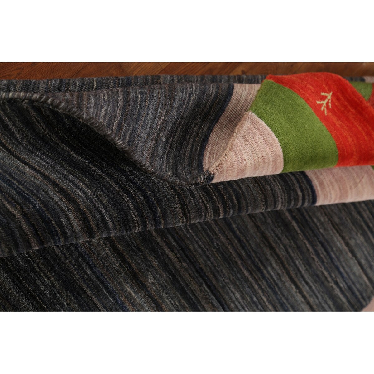 Striped Navy Blue Tribal Gabbeh Indian Accent Rug Handmade Wool Carpet - 4'0"x 6'0"
