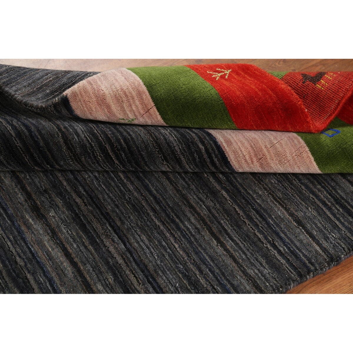 Striped Navy Blue Tribal Gabbeh Indian Accent Rug Handmade Wool Carpet - 4'0"x 6'0"