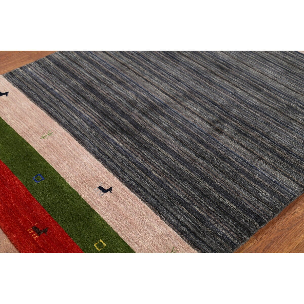Striped Navy Blue Tribal Gabbeh Indian Accent Rug Handmade Wool Carpet - 4'0"x 6'0"