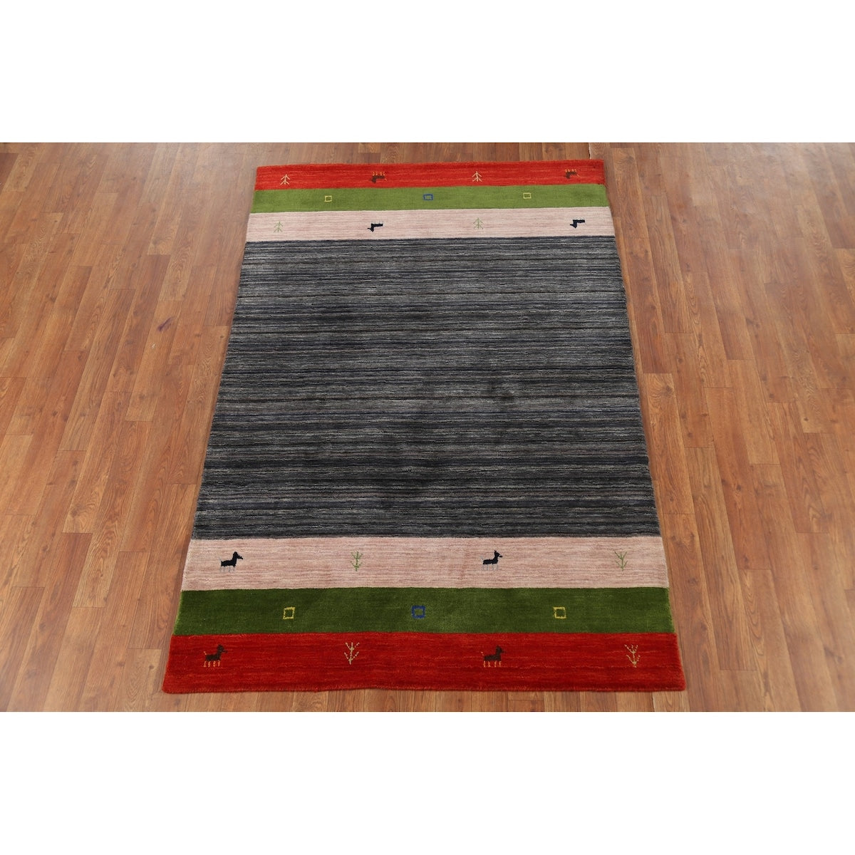 Striped Navy Blue Tribal Gabbeh Indian Accent Rug Handmade Wool Carpet - 4'0"x 6'0"
