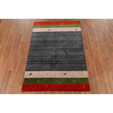 Striped Navy Blue Tribal Gabbeh Indian Accent Rug Handmade Wool Carpet - 4'0"x 6'0"