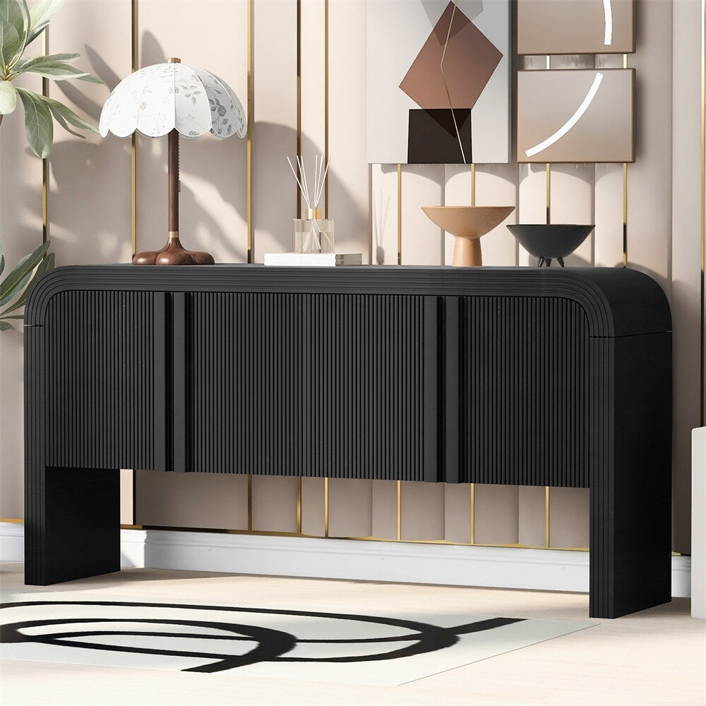 Striped Storage Cabinet with 4 Doors, Adjustable