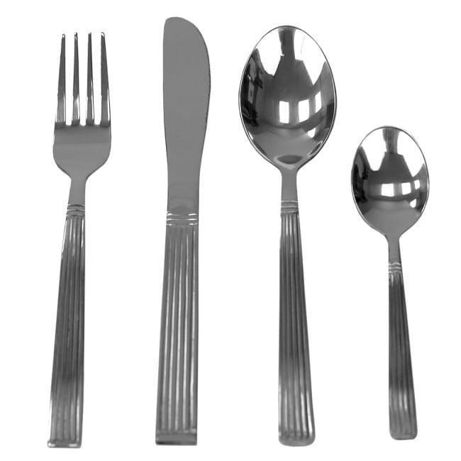 Stripes 16 Piece Stainless Steel Flatware Set, Silver