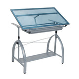 Studio Designs Avanta Glass Top Silver Drafting Table with Storage