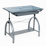 Studio Designs Avanta Glass Top Silver Drafting Table with Storage