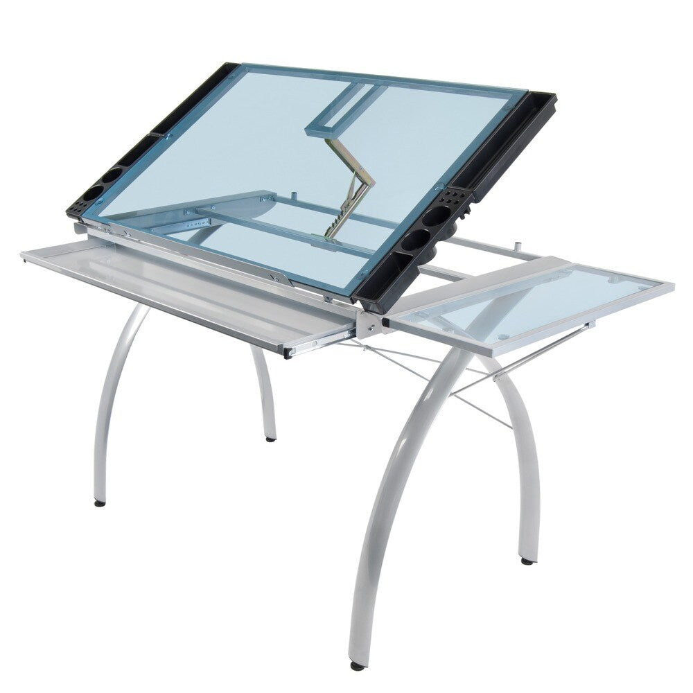 Studio Designs Futura Glass Top Drafting Table with Folding Shelf