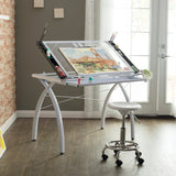 Studio Designs Futura Glass Top Drafting Table with Folding Shelf