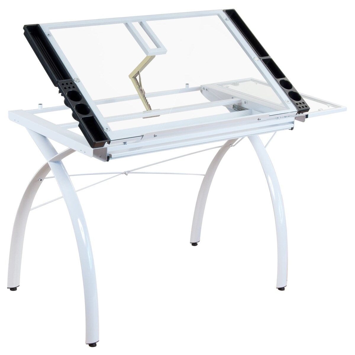 Studio Designs Futura Glass Top Drafting Table with Folding Shelf
