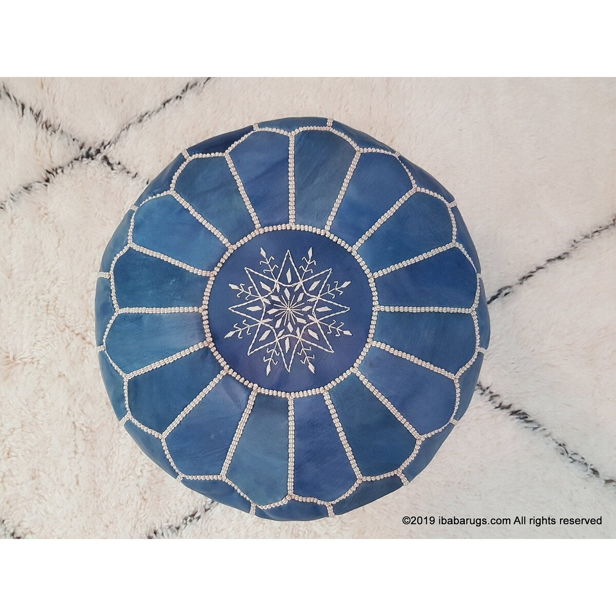 Stuffed Handmade Moroccan Leather Round Ottoman Pouf