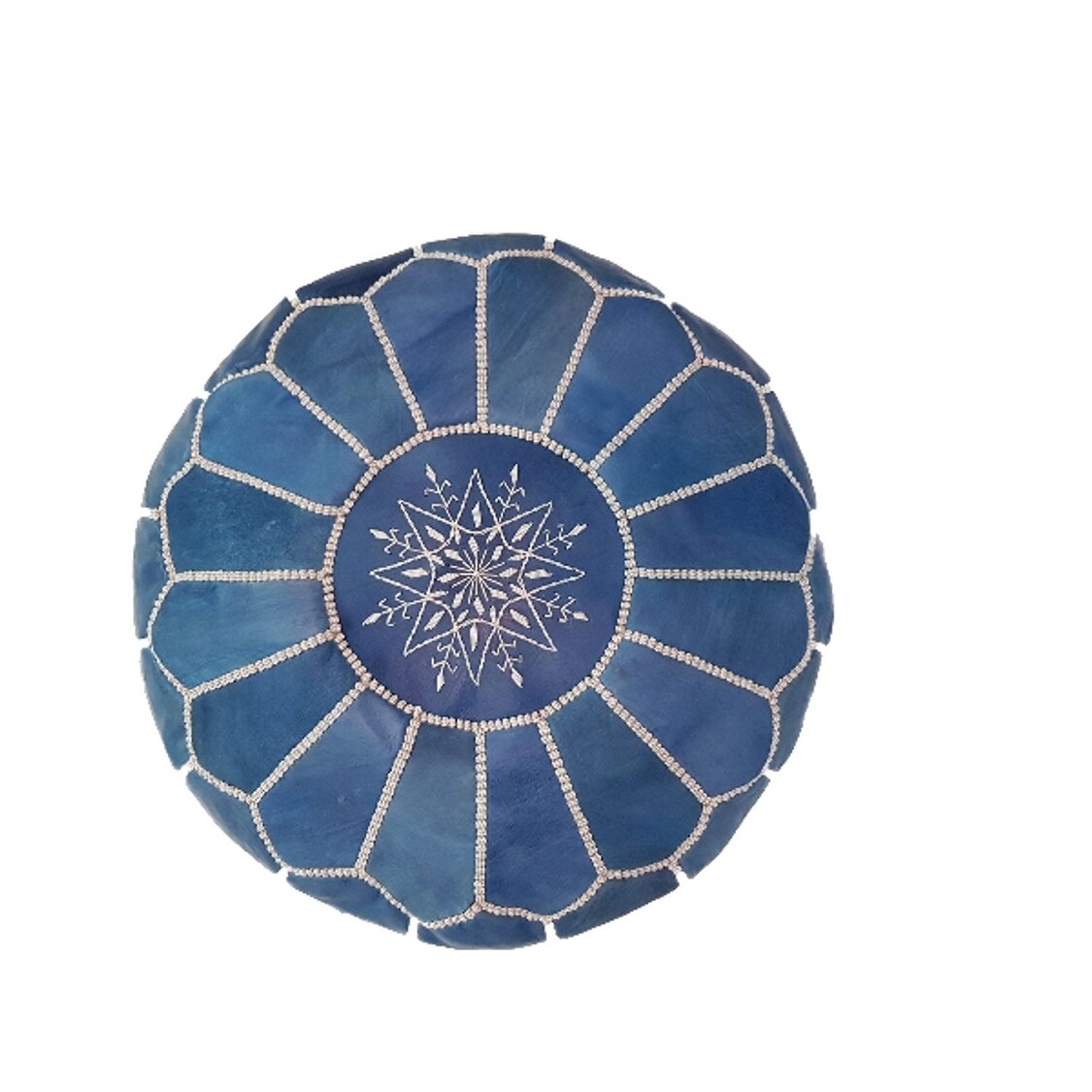 Stuffed Handmade Moroccan Leather Round Ottoman Pouf