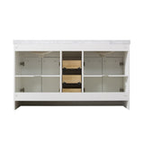Stufurhome Lotus 60 Inch White Double Sink Bathroom Vanity with Drains and Faucets in Matte Black