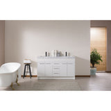 Stufurhome Lotus 60 Inch White Double Sink Bathroom Vanity with Drains and Faucets in Matte Black
