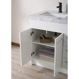 Stufurhome Lotus 60 Inch White Double Sink Bathroom Vanity with Drains and Faucets in Matte Black
