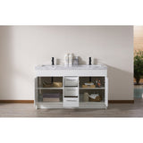 Stufurhome Lotus 60 Inch White Double Sink Bathroom Vanity with Drains and Faucets in Matte Black