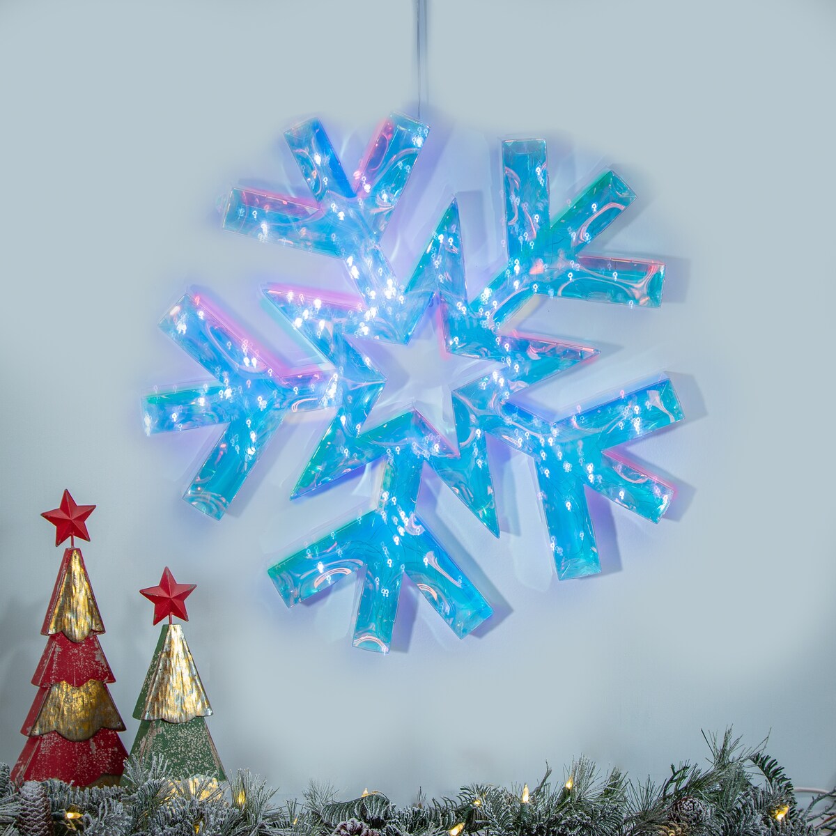 Stunning 18.3 Inch USB Electric Lighted Hanging Holographic Snowflake