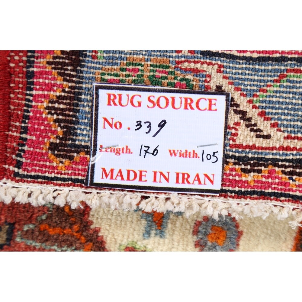 Stunning Geometric Red Hamedan Persian Area Rug Handmade Foyer Carpet - 3'7" x 5'7"