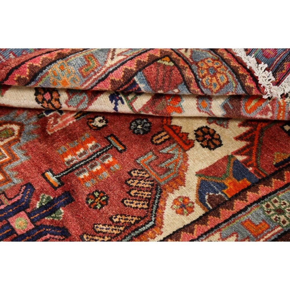 Stunning Geometric Red Hamedan Persian Area Rug Handmade Foyer Carpet - 3'7" x 5'7"
