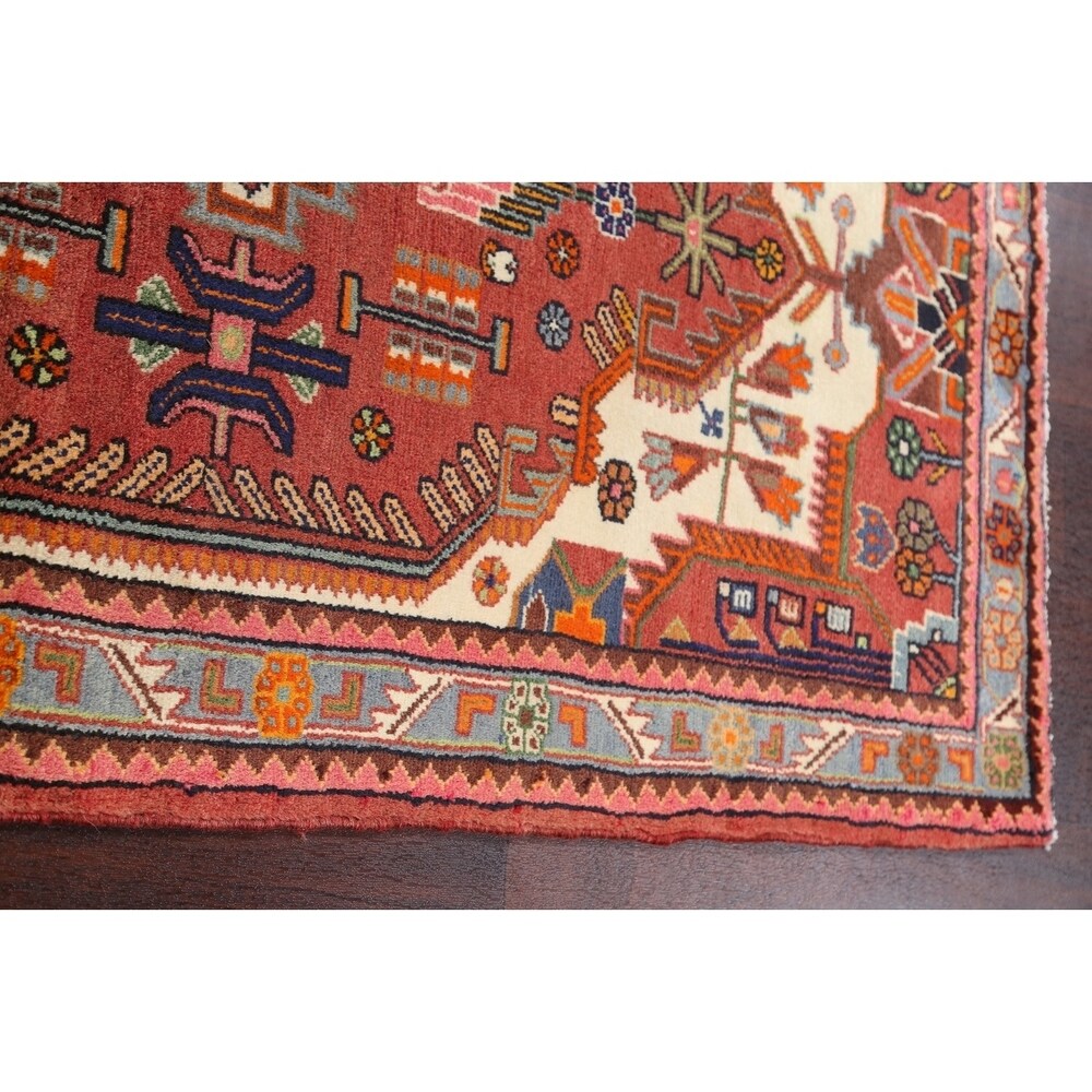 Stunning Geometric Red Hamedan Persian Area Rug Handmade Foyer Carpet - 3'7" x 5'7"