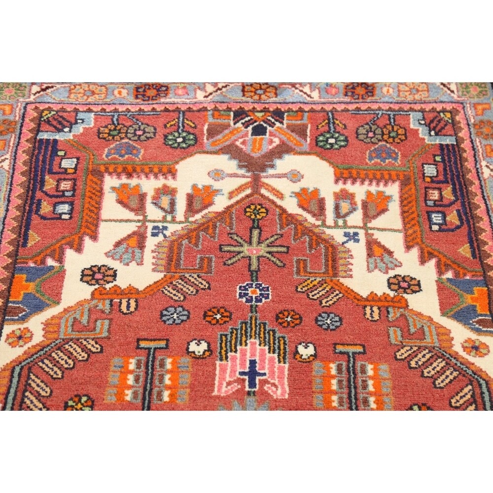 Stunning Geometric Red Hamedan Persian Area Rug Handmade Foyer Carpet - 3'7" x 5'7"