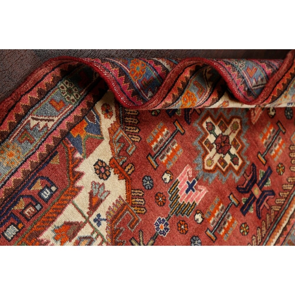 Stunning Geometric Red Hamedan Persian Area Rug Handmade Foyer Carpet - 3'7" x 5'7"