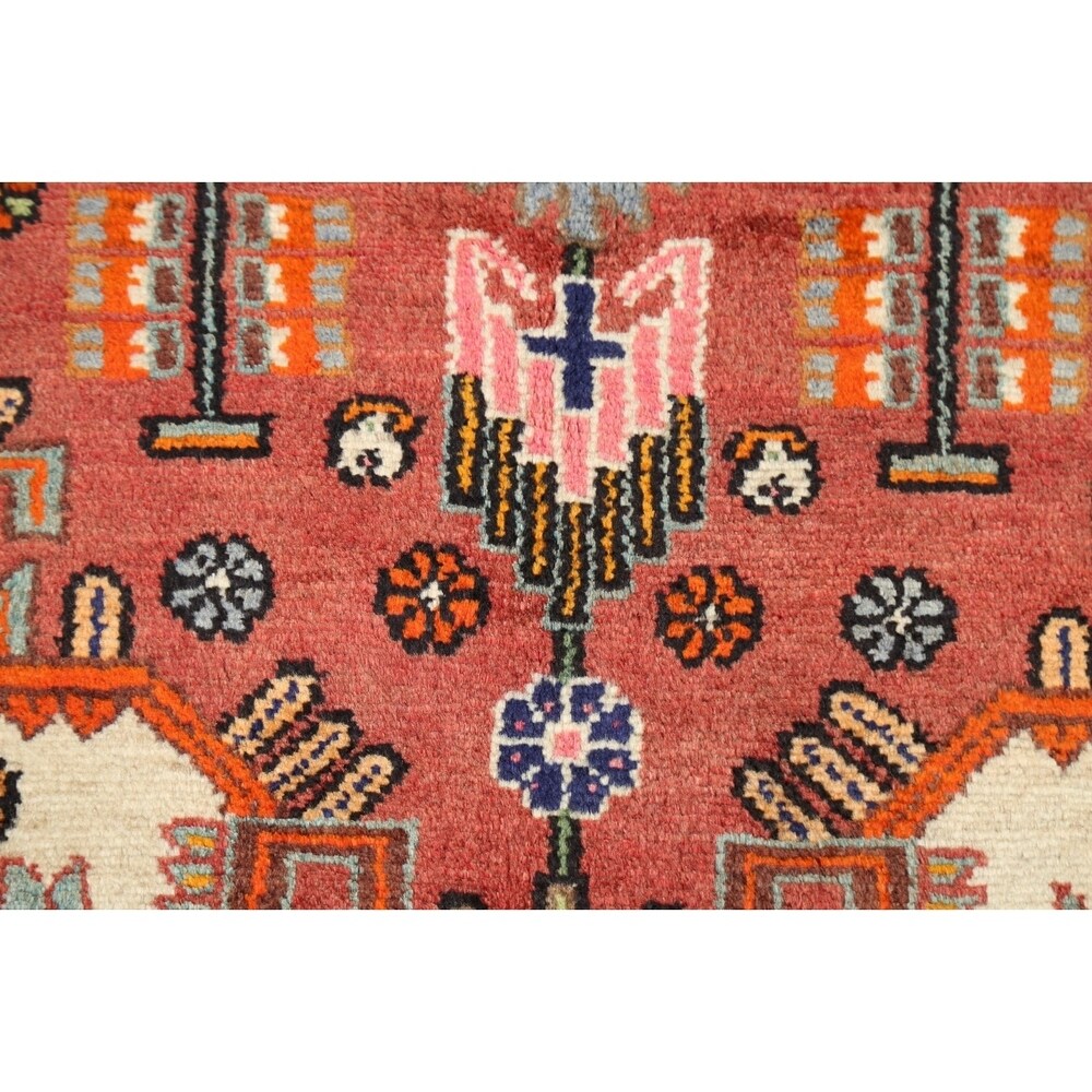 Stunning Geometric Red Hamedan Persian Area Rug Handmade Foyer Carpet - 3'7" x 5'7"