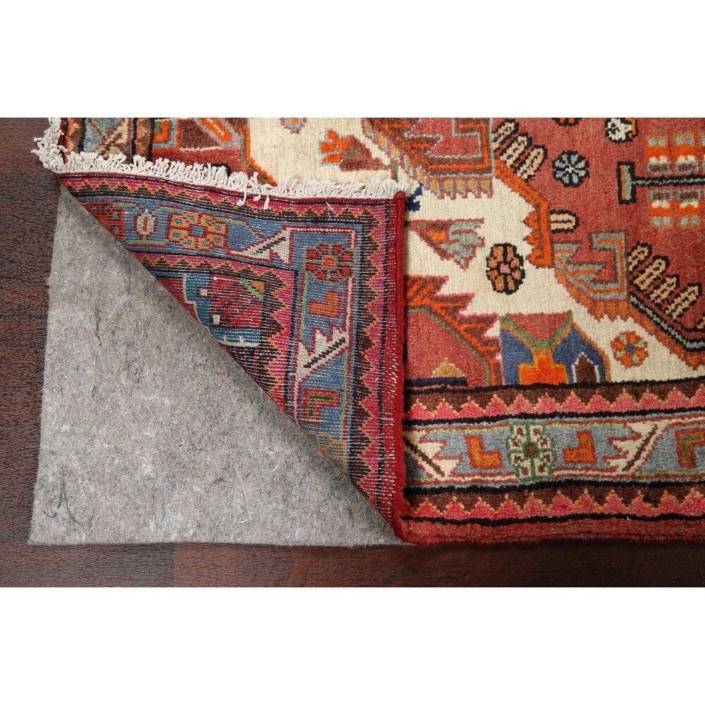Stunning Geometric Red Hamedan Persian Area Rug Handmade Foyer Carpet - 3'7" x 5'7"