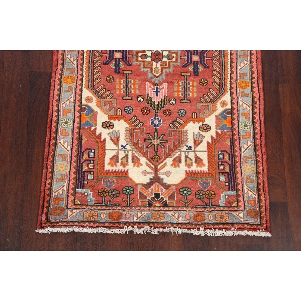 Stunning Geometric Red Hamedan Persian Area Rug Handmade Foyer Carpet - 3'7" x 5'7"