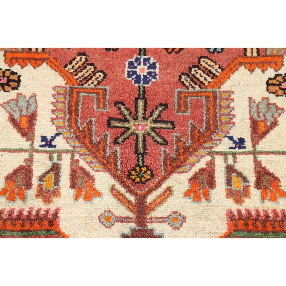 Stunning Geometric Red Hamedan Persian Area Rug Handmade Foyer Carpet - 3'7" x 5'7"