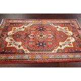 Stunning Geometric Red Hamedan Persian Area Rug Handmade Foyer Carpet - 3'7" x 5'7"