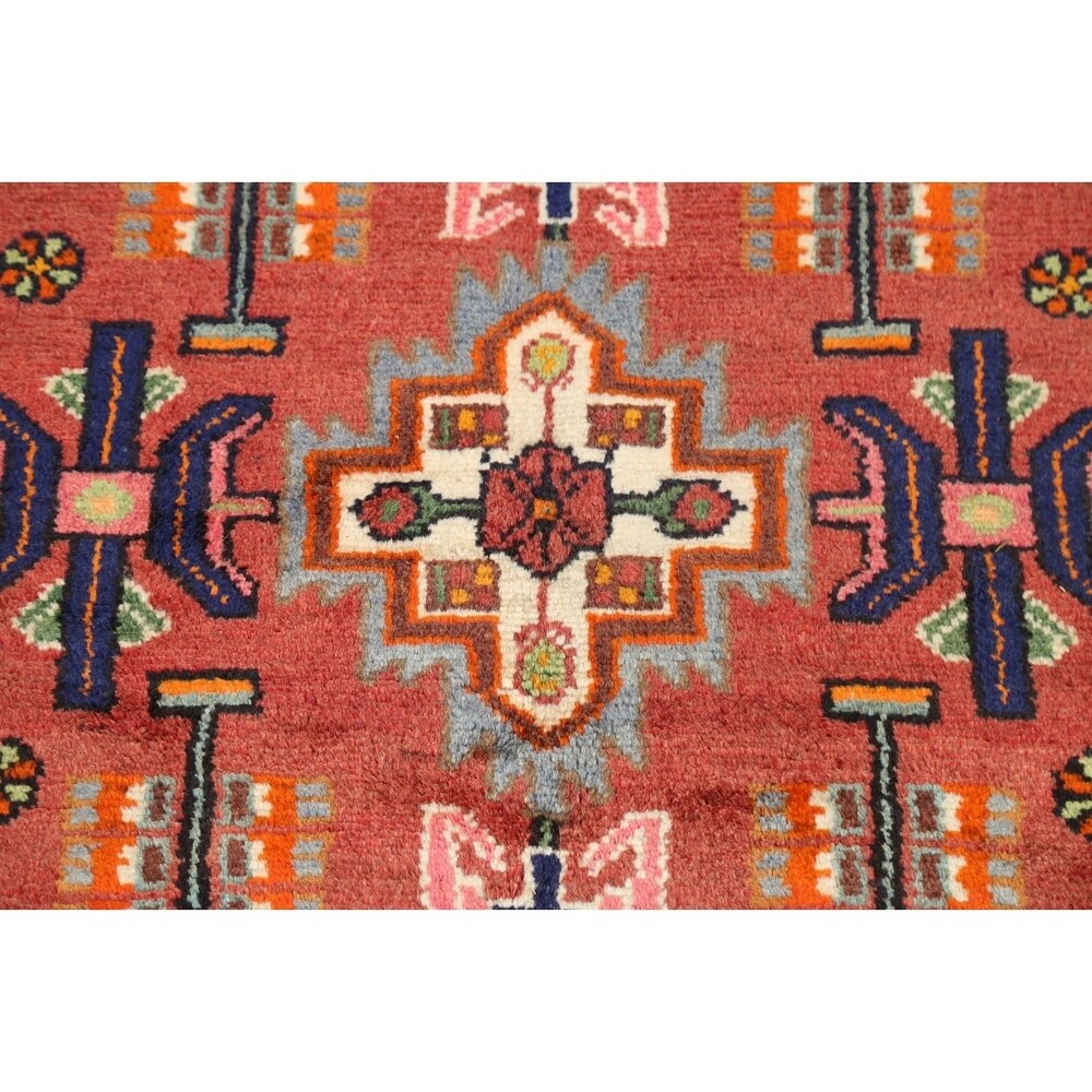 Stunning Geometric Red Hamedan Persian Area Rug Handmade Foyer Carpet - 3'7" x 5'7"