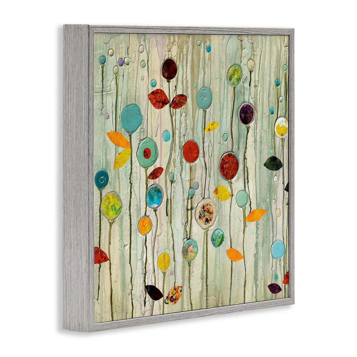 Stupell Abstract Paint Drop Floral Scene Whimsical Collage Framed Wall Art,12x12