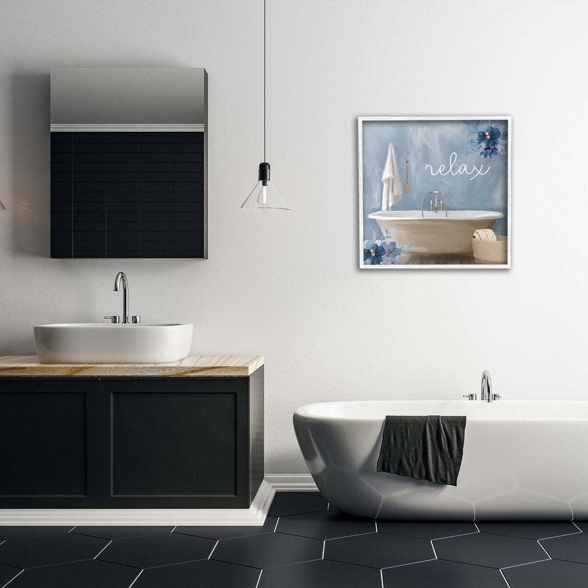 Stupell Blue Floral Relax Bathroom Scene Framed Giclee Texturized Wall Art, Design By Kim Allen