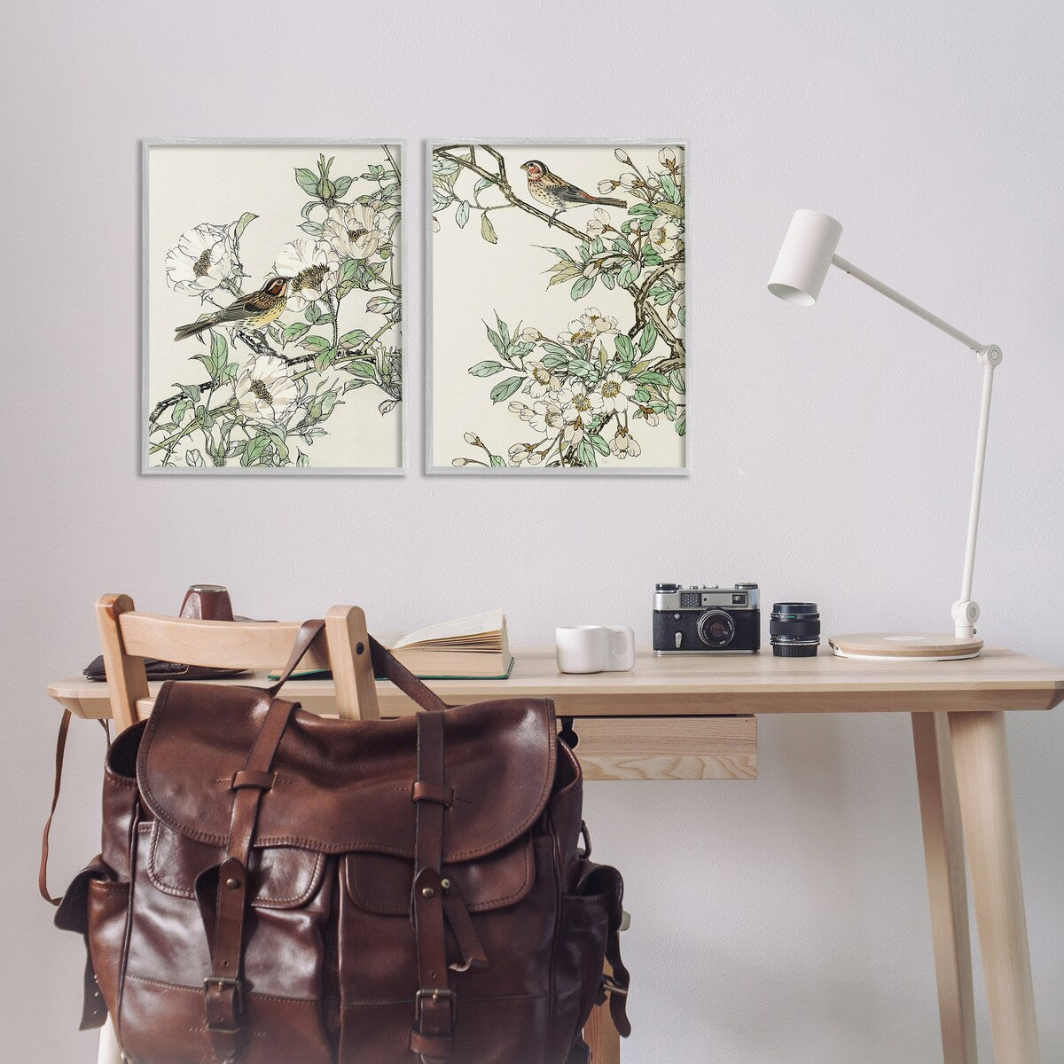 Stupell Classic Sparrow on Blossoms 2 Piece Framed Giclee Art Set Design by Nan