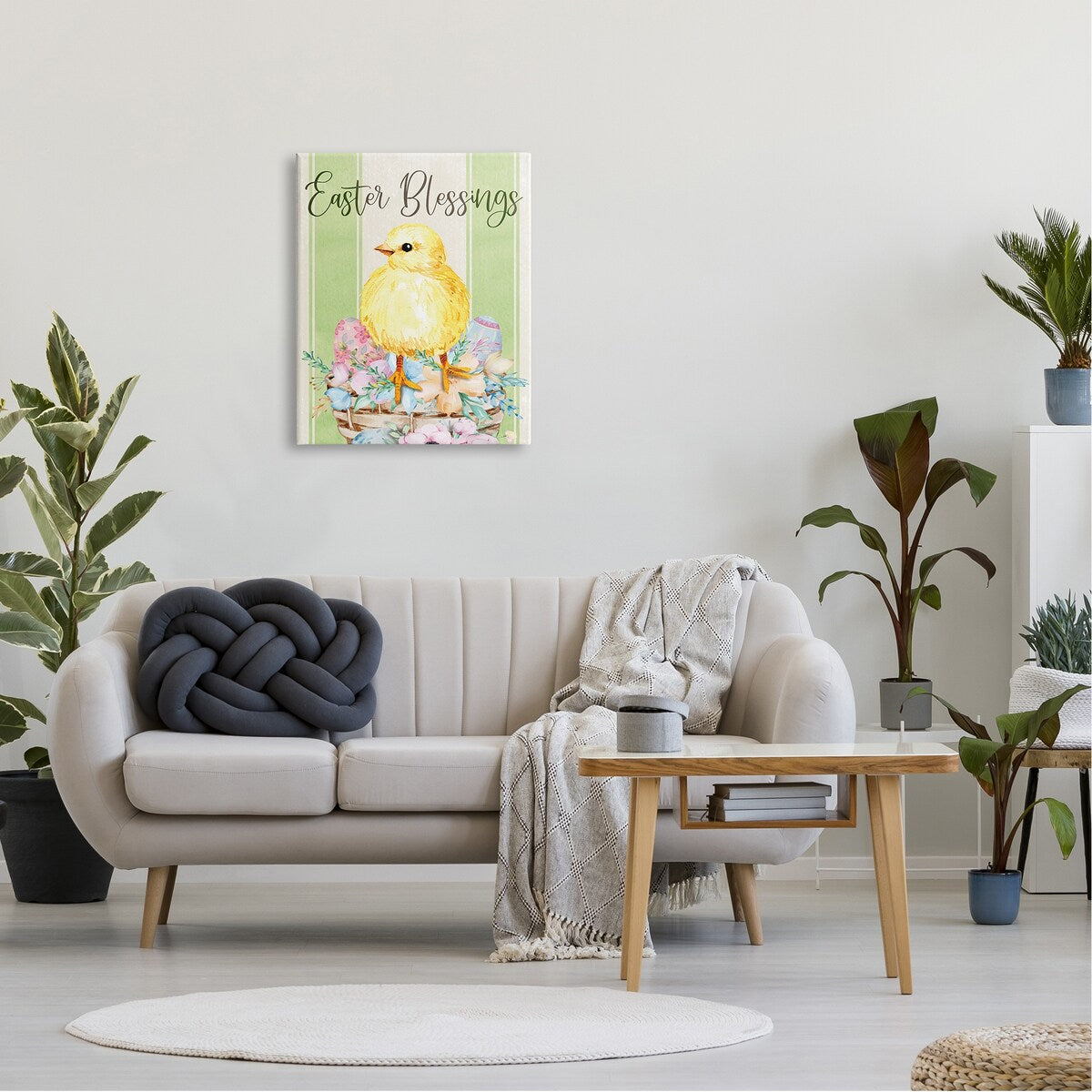 Stupell Easter Blessings Text Striped Yellow Chick Egg Basket Canvas Wall Art