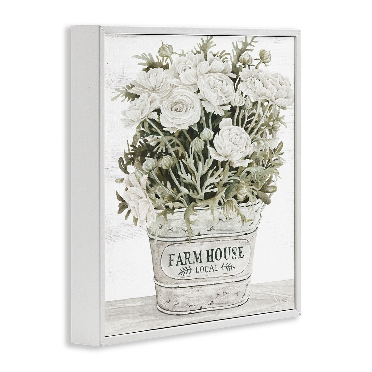 Stupell Farmhouse Planter White Rose Blossoms Rustic Table Framed Wall Art, Design by Cindy Jacobs - Green