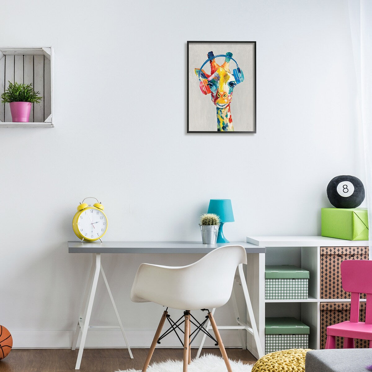 Stupell Giraffe Headphone Listening Music Contemporary Jungle Portrait Framed Wall Art, Design by Cloverfield & Co.