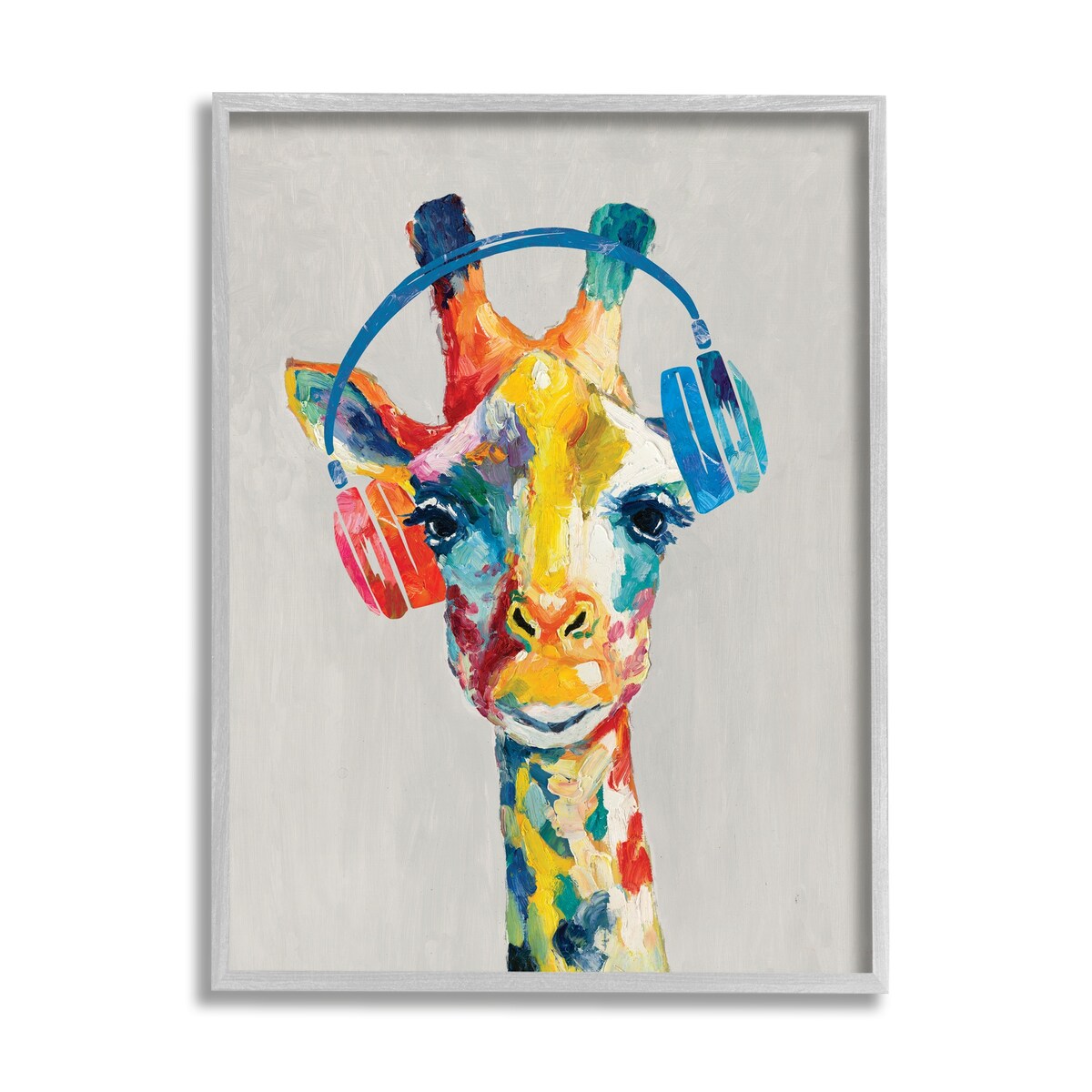 Stupell Giraffe Headphone Listening Music Contemporary Jungle Portrait Framed Wall Art, Design by Cloverfield & Co.