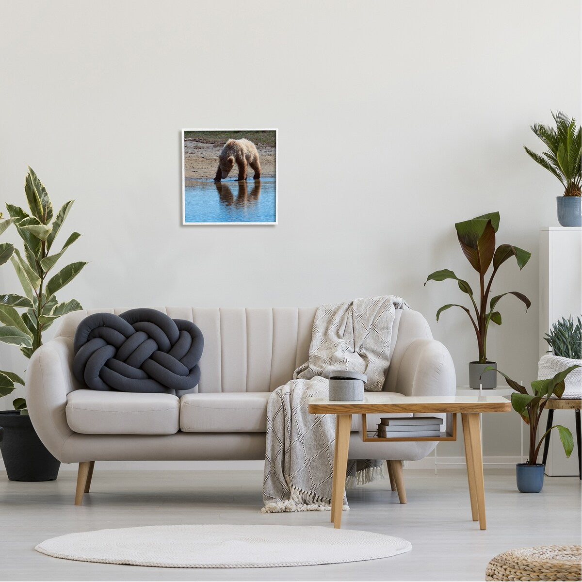 Stupell Grizzly Cub in Stream Framed Giclee Art Design by Lena Owens