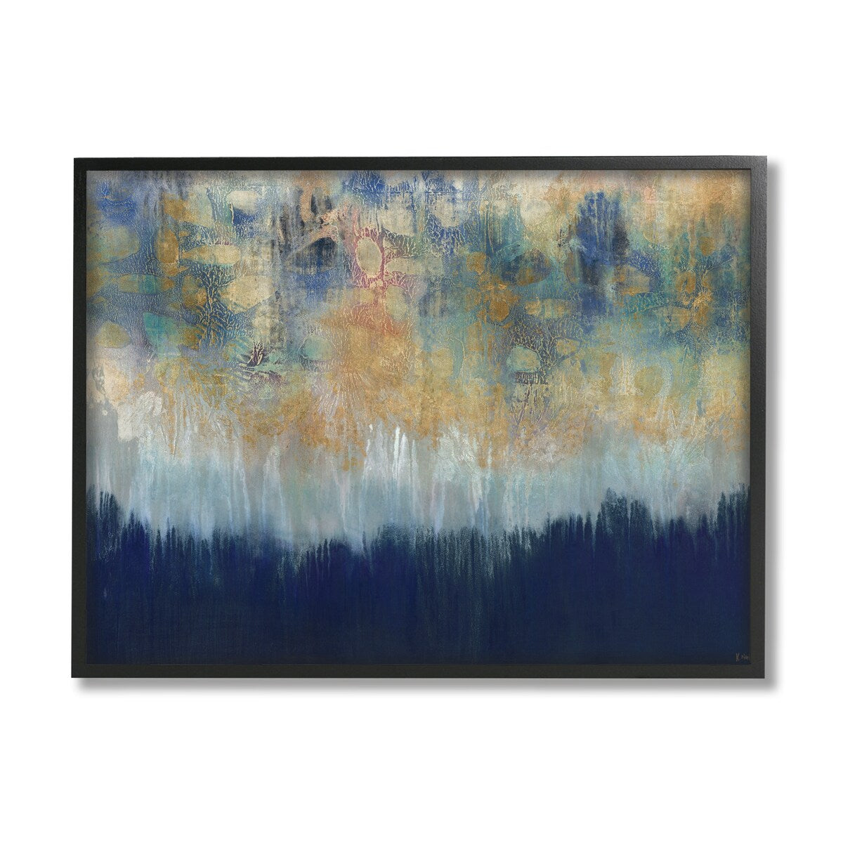Stupell Abstract Gold Blue Textured Surface Painting Framed Giclee Texturized Art by Third and Wall