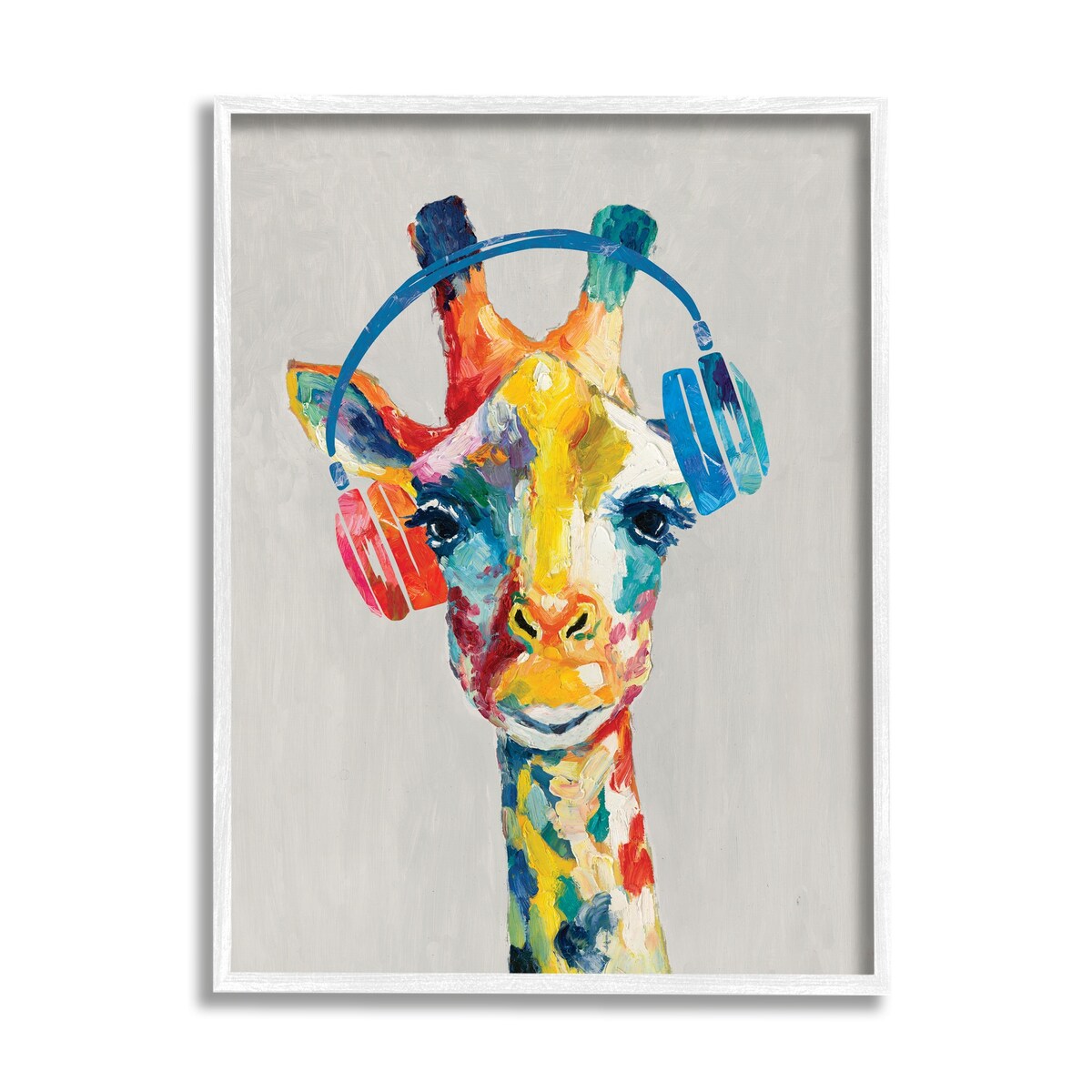 Stupell Giraffe Headphone Listening Music Contemporary Jungle Portrait Framed Wall Art, Design by Cloverfield & Co.