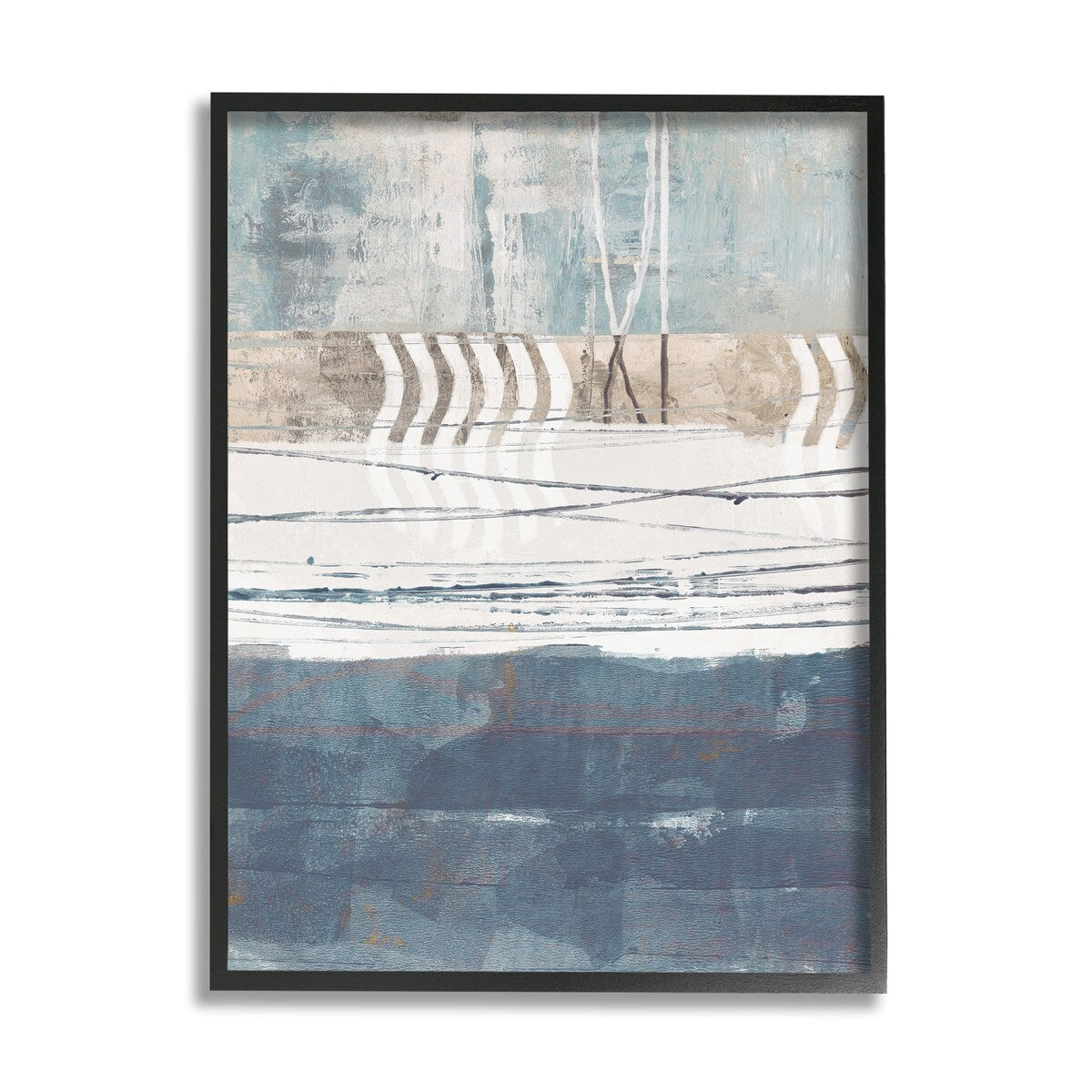 Stupell Nautical Abstract Painting Waved Lines Neutral Horizon Framed Wall Art - Blue
