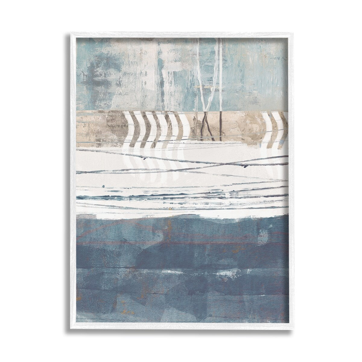 Stupell Nautical Abstract Painting Waved Lines Neutral Horizon Framed Wall Art - Blue