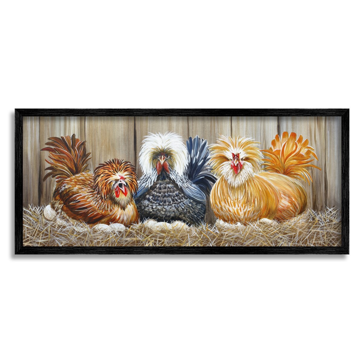 Stupell Three Wicked Chickens Nesting Eggs Country Farm Coop Framed Wall Art